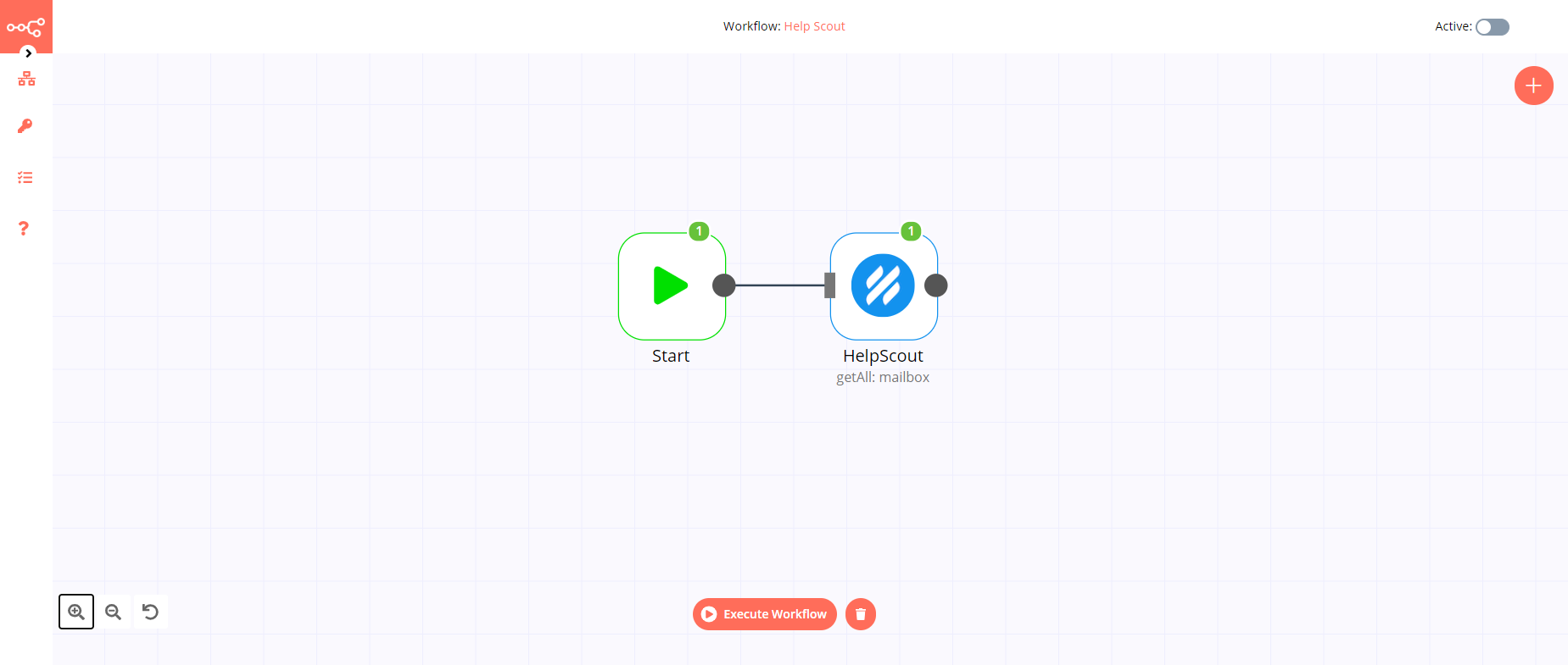 A workflow with the Help Scout node
