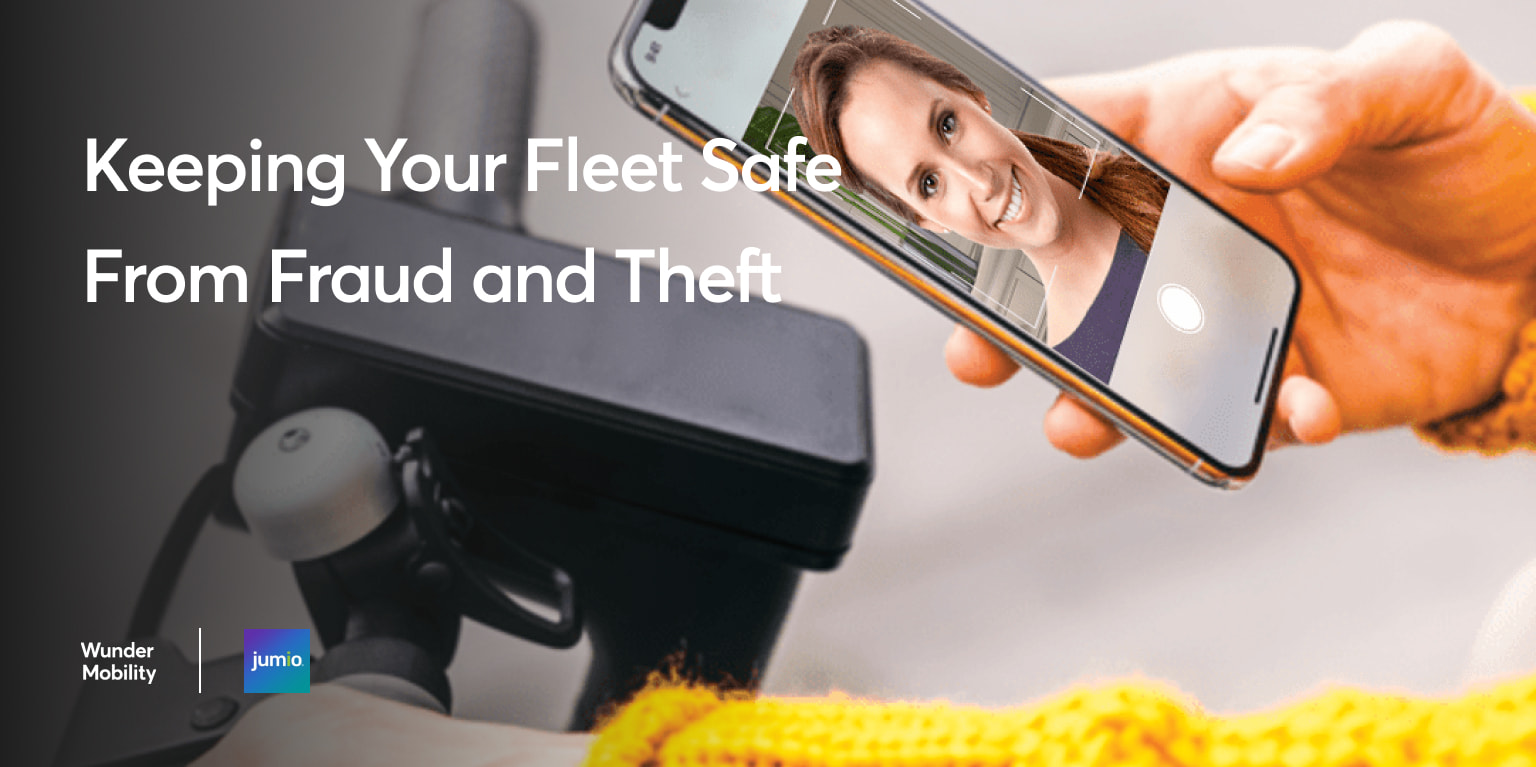 Template titled "Keeping Your Fleet secure Safe From Fraud" featuring a background image of a caucasian man holding a mobile device displaying a profile image of a caucasian female.