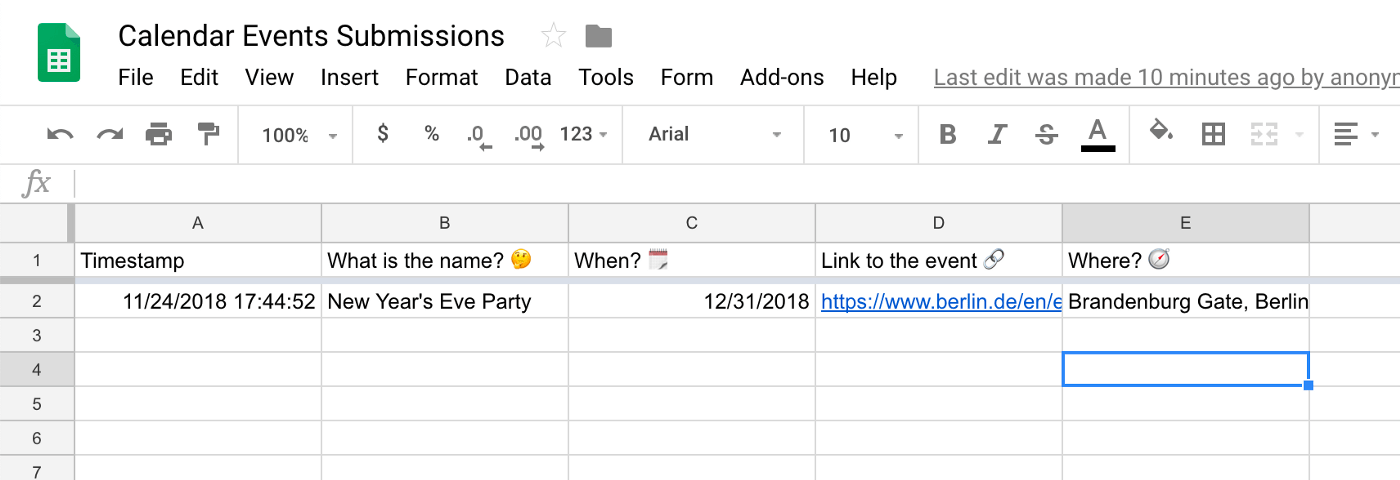 Auto-generated spreadsheet