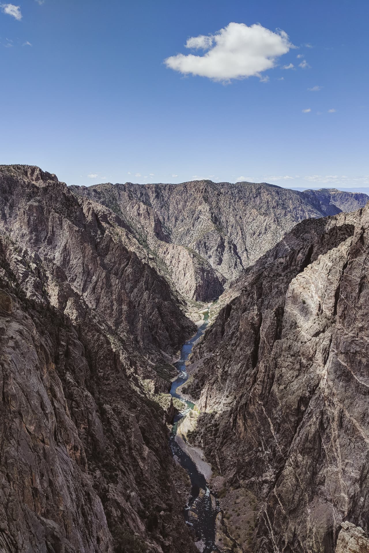 A view down the Gunnison, through the steep, broken walls of the Black Canyon.