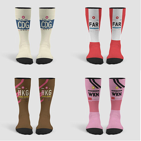 coloful socks printed with airport codes