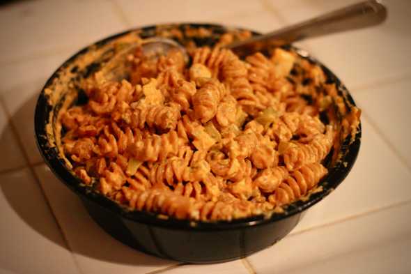 Plated Buffalo Pasta Salad with Gorgonzola