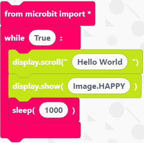 Completed code to show Text and images together on a micro:bit using EduBlocks