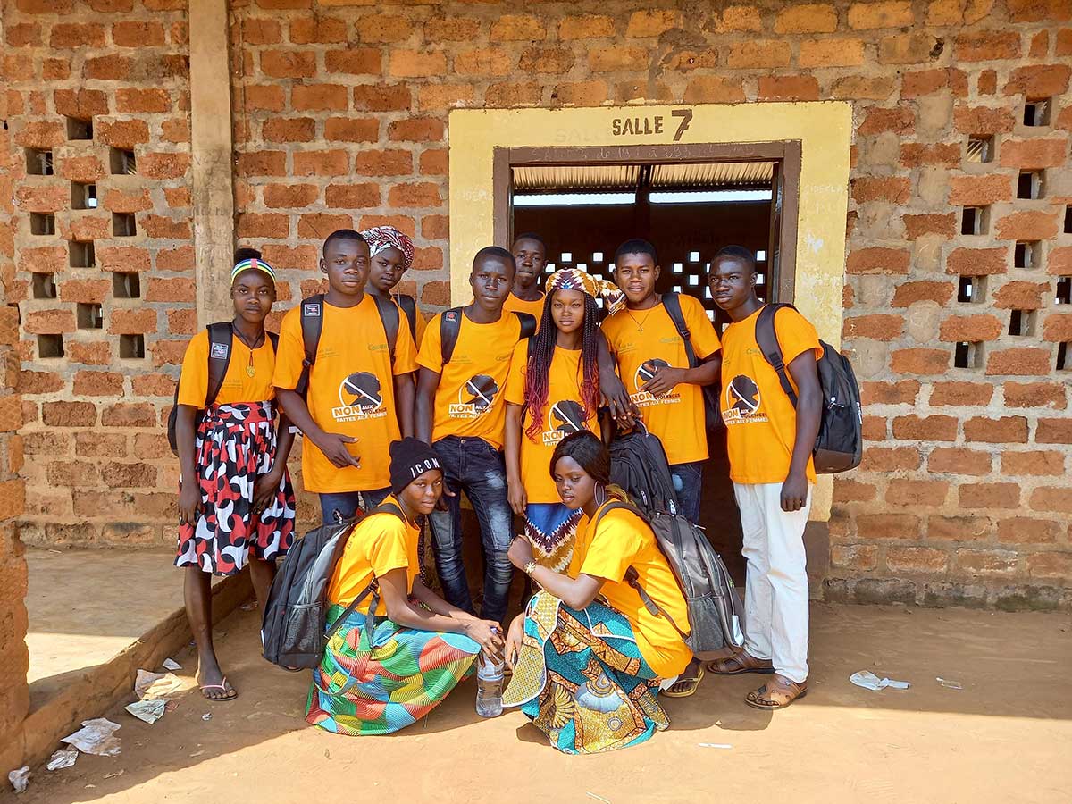 High school student actors of theater pieces promoting GBV awareness and prevention at the Lycée de Bossembélé, Central African Republic
