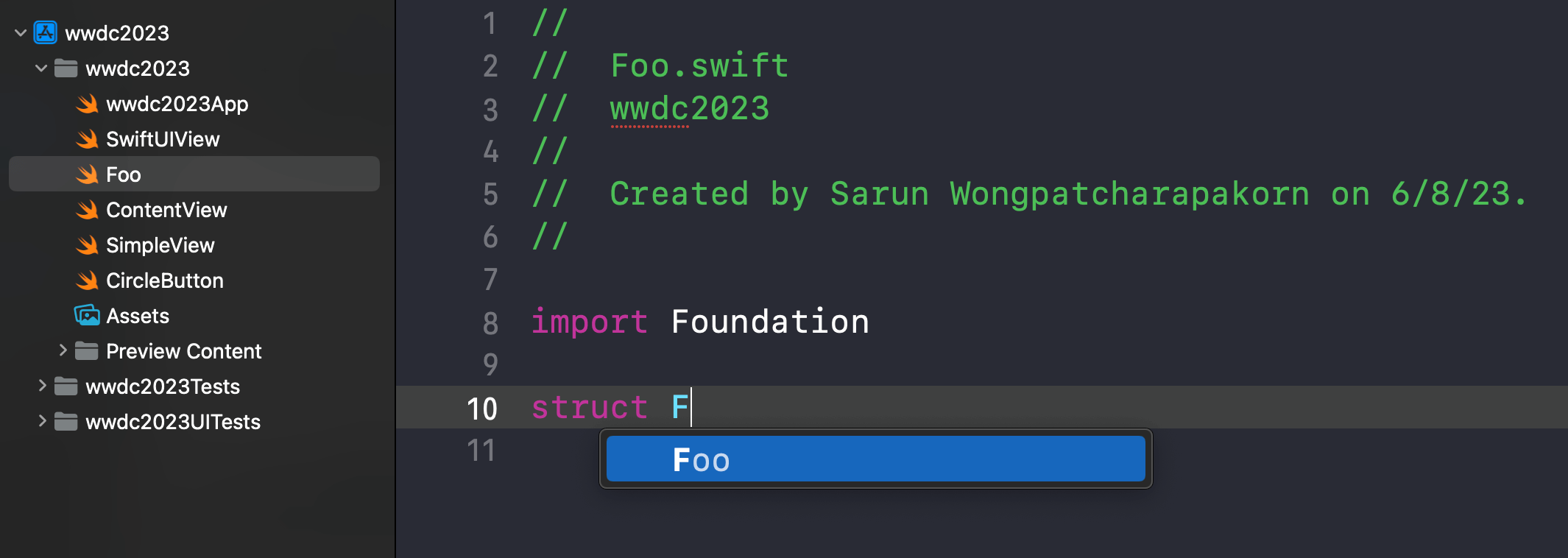 Xcode suggests a symbol name based on the file name.