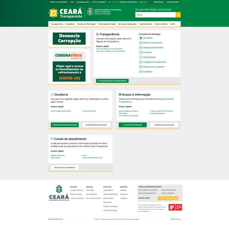 The current version of Ceará Transparente's home screen. This is almost identical to the final version we released in 2018. Source: cearatransparente.ce.gov.br