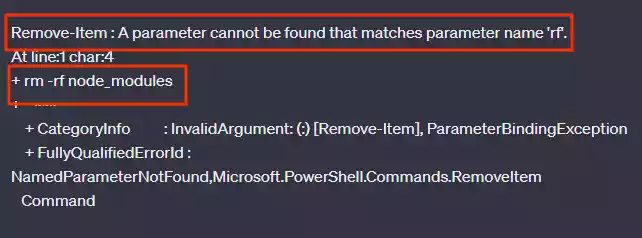 How to Fix "Remove-Item: A parameter cannot be found that matches parameter name 'rf'"