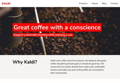 Screenshot of a page created with Hugo starter small business theme - Kaldi