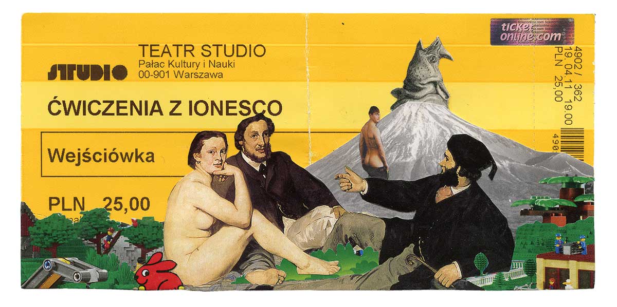 Cwiczenia z Ionesco, kolaz,8,2x17cm