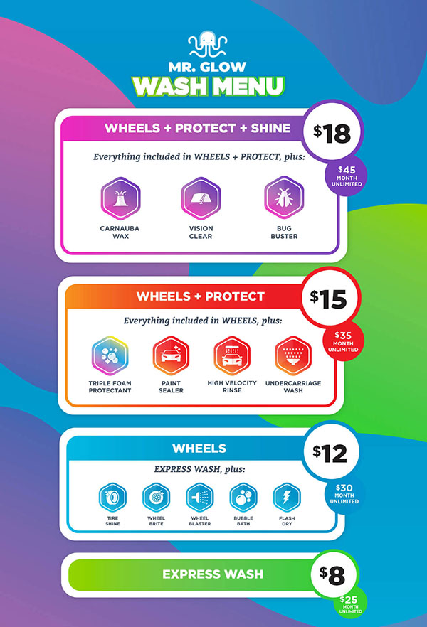 Car Wash Menu Prices and Services Mr. Glow Express Car Wash