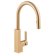 image MOEN STo Single-Handle Pull-Down Sprayer Kitchen Faucet with Refle in Brushed Gold