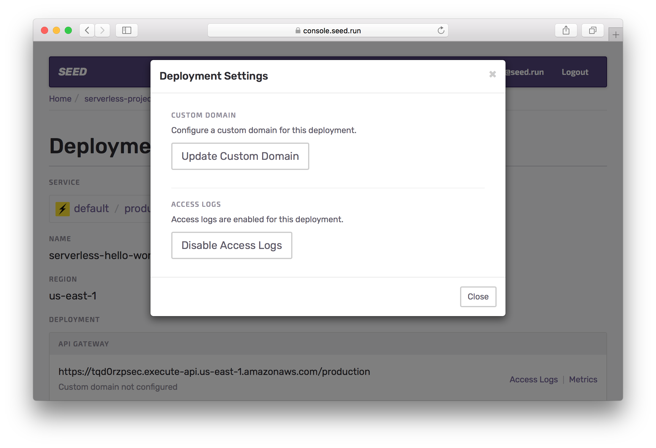 Select update Custom Domain option Screenshot