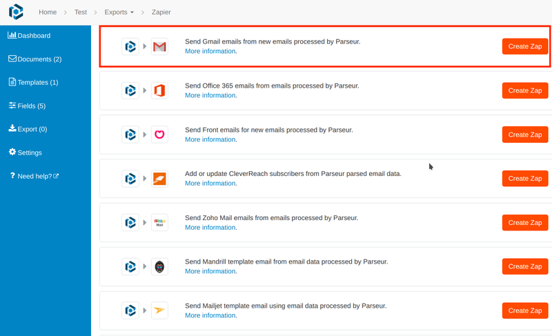 Zapier integration to send Gmail emails from new emails processed by Parseur