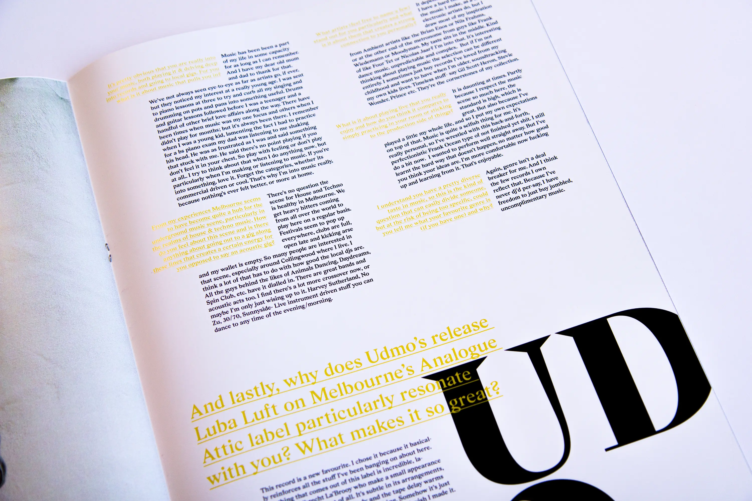 Resonate Magazine - page showing interview typography