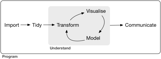 Data science workflow. Image source: R for Data Science.