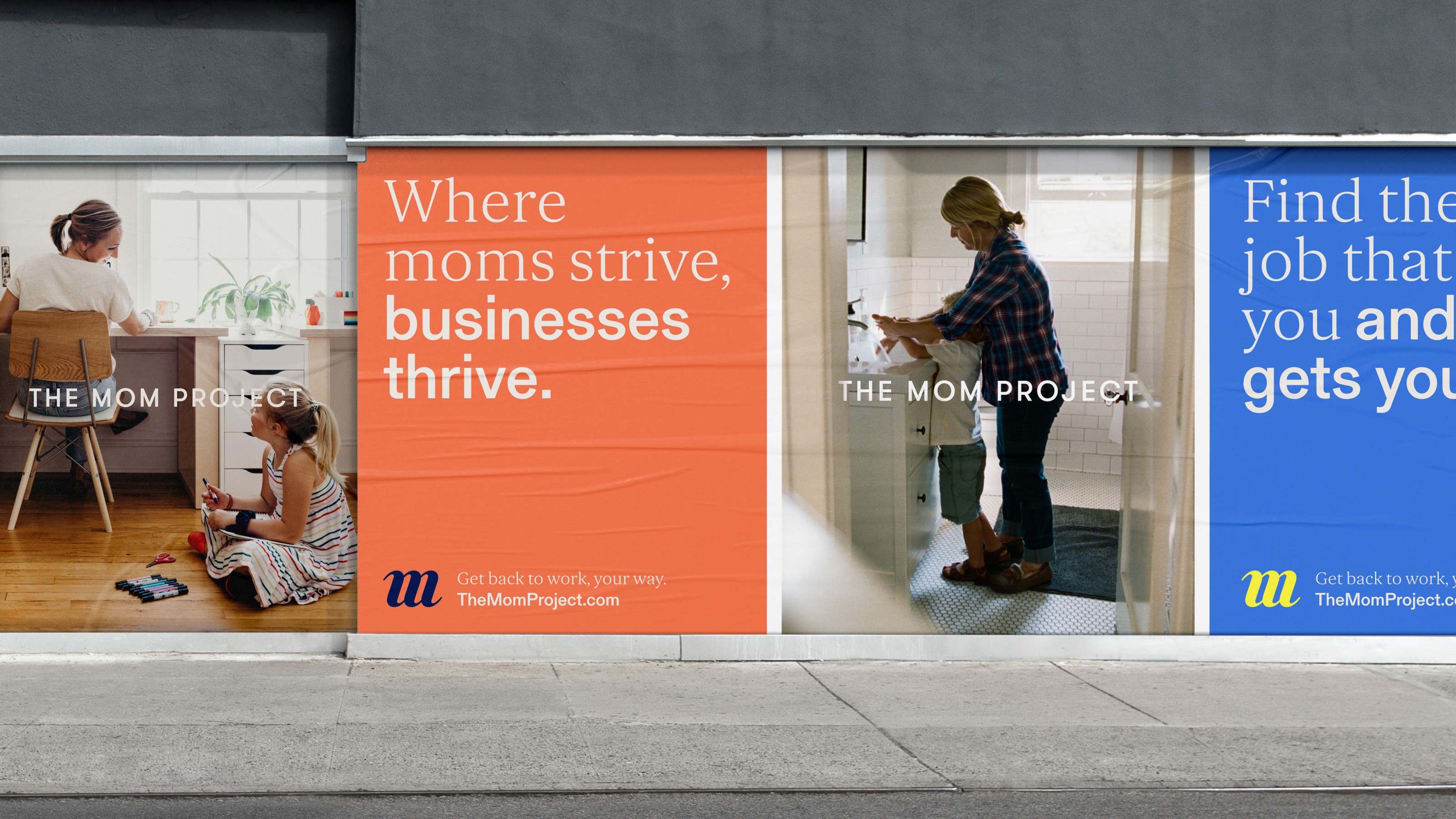 outdoor ad with images of moms that reads “where moms strive, businesses thrive”