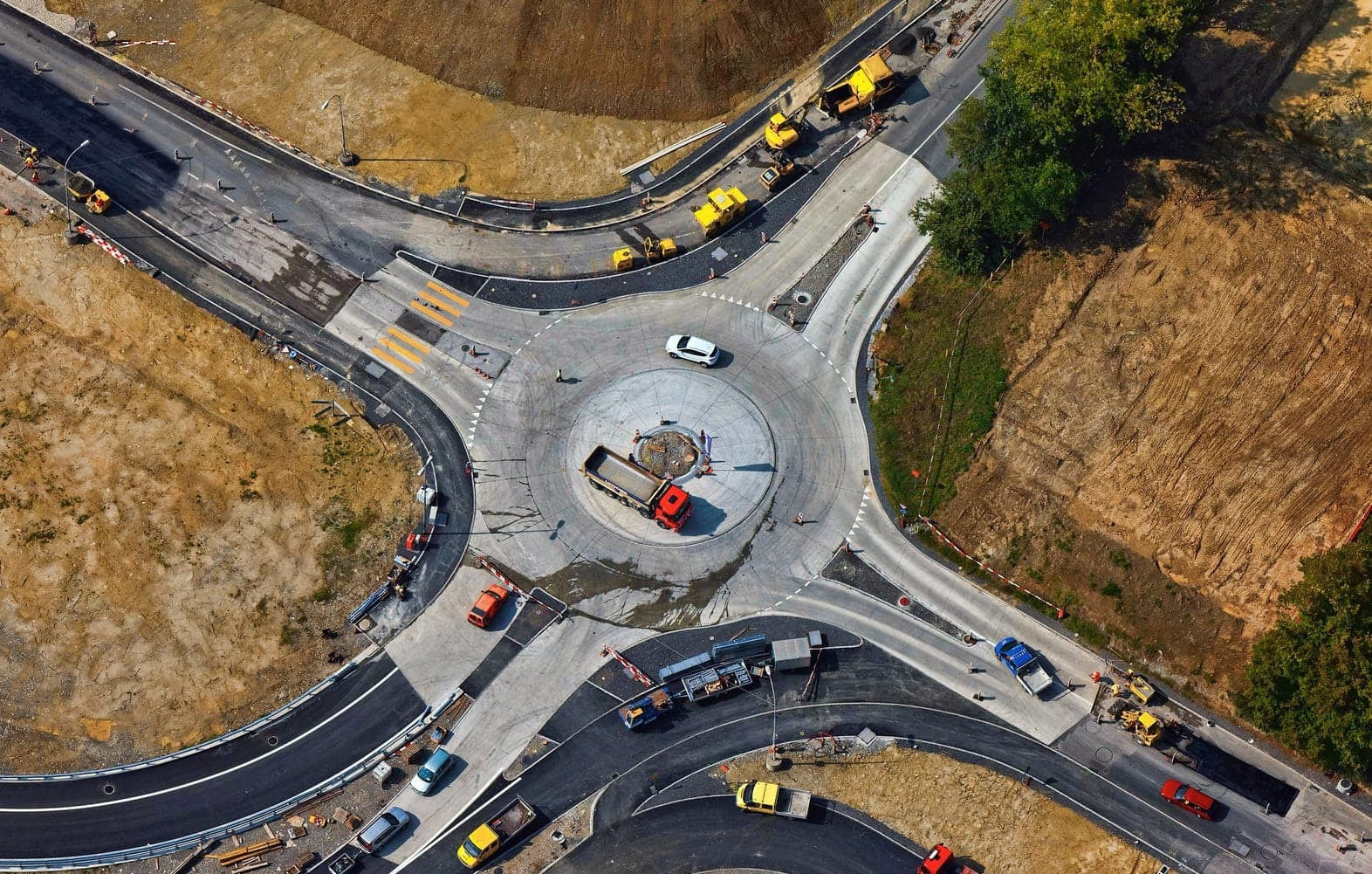 Traffic crossroads in the middle of the countryside.