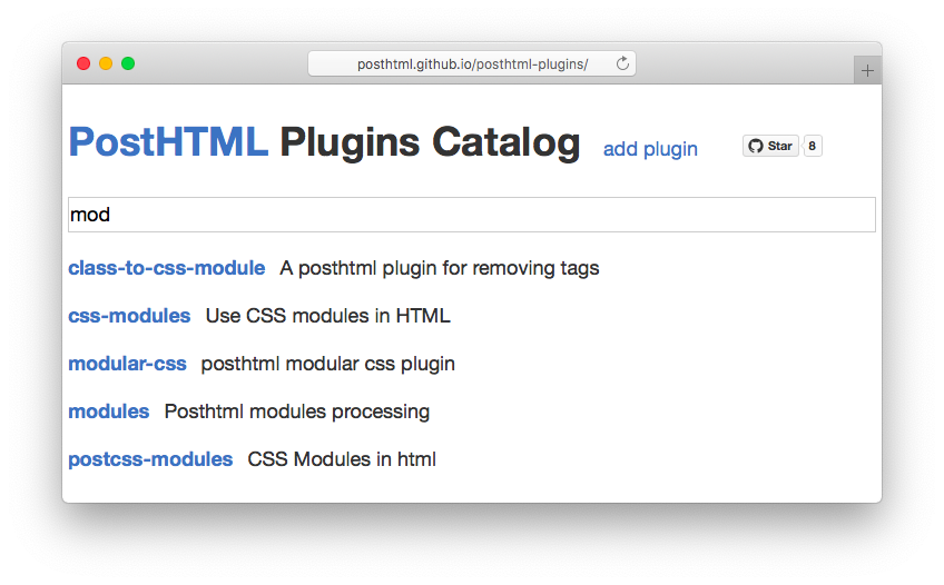 PostHTML plugins search