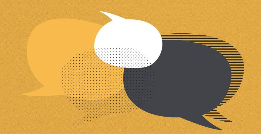 Networking for UX designers Illustration of multiple layered speech bubbles