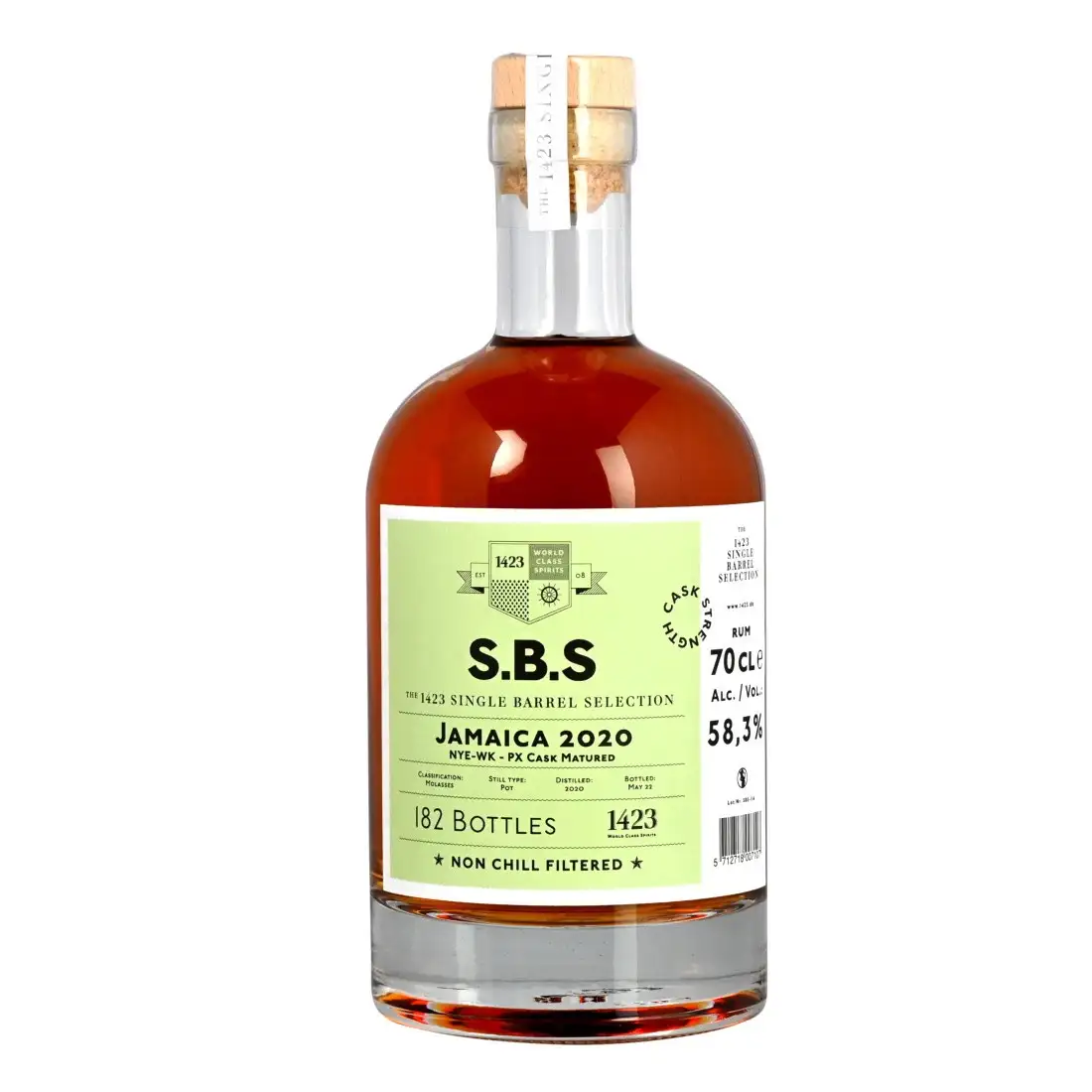 Image of the front of the bottle of the rum S.B.S Jamaica (PX Cask Matured) NYE/WK