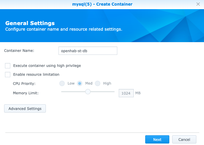 Docker Container Settings