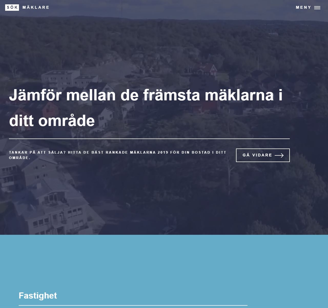 home screen of website