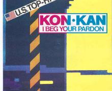 Single cover for Kon Kan's 'I Beg Your Pardon', released in 1989.