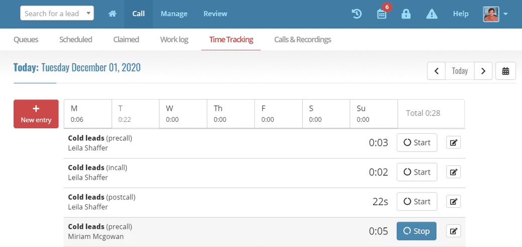 Tracking time in Myphoner
