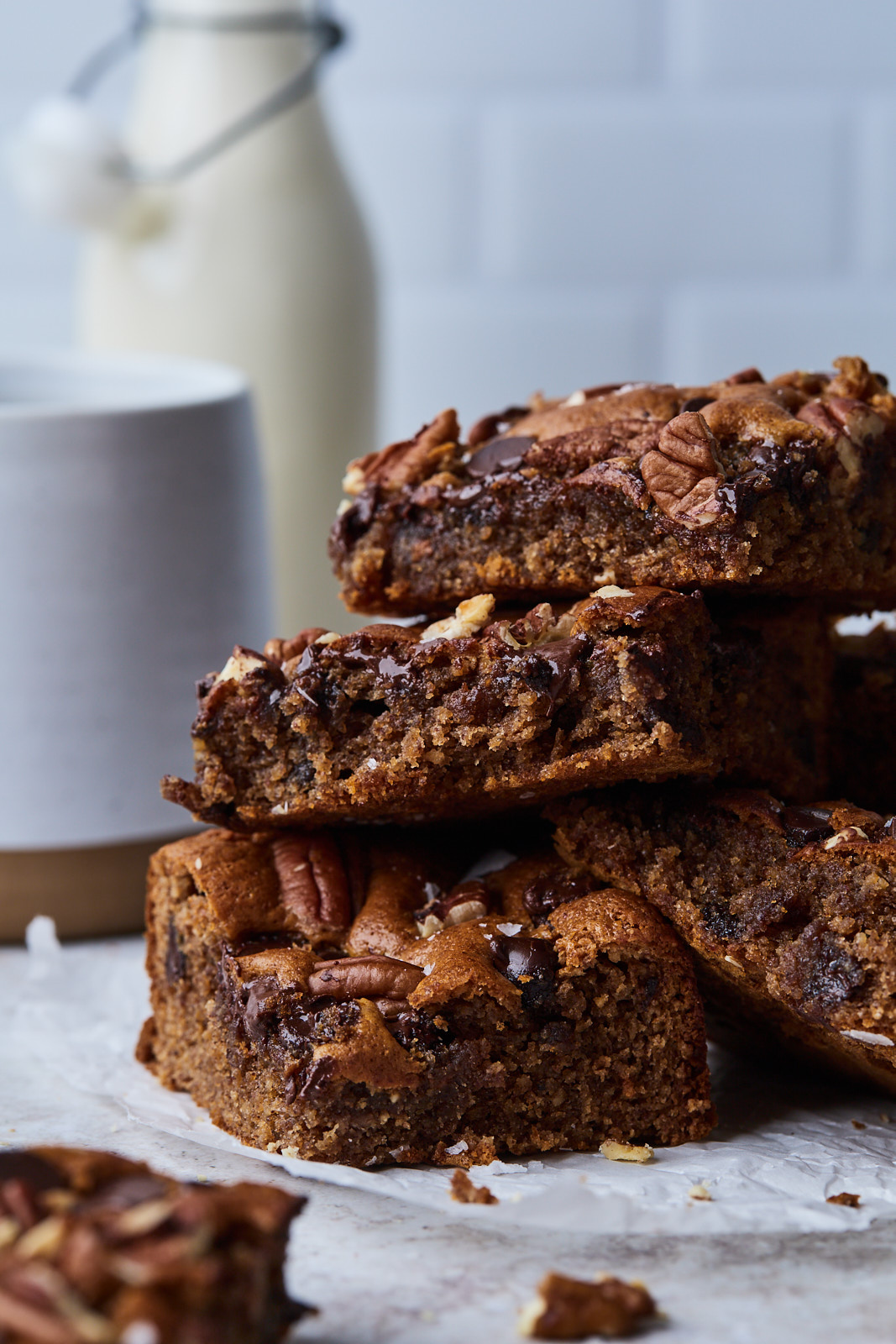 Chocolate Chip and Pecan Almond Butter Blondies