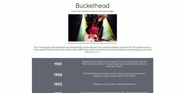 Screenshot of my project Tribute Page
