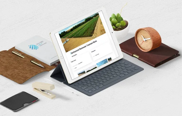 Eco-tech - Mockup with Ipad and branded notepad.