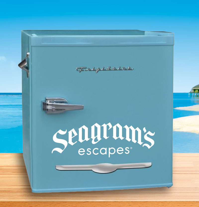 example of a Seagram's Escapes branded desk fridge