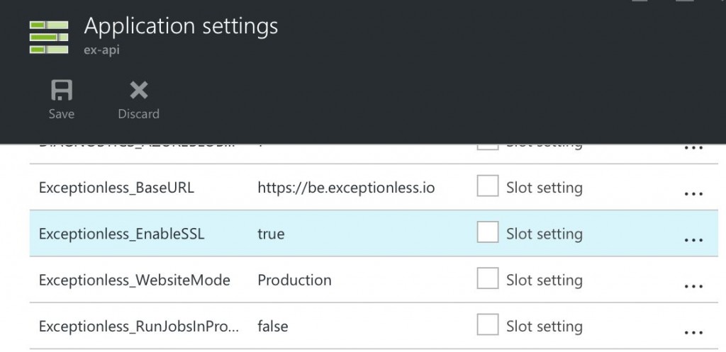 azure override config settings environment variables