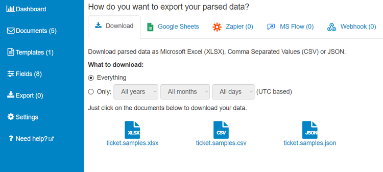 export parsed data