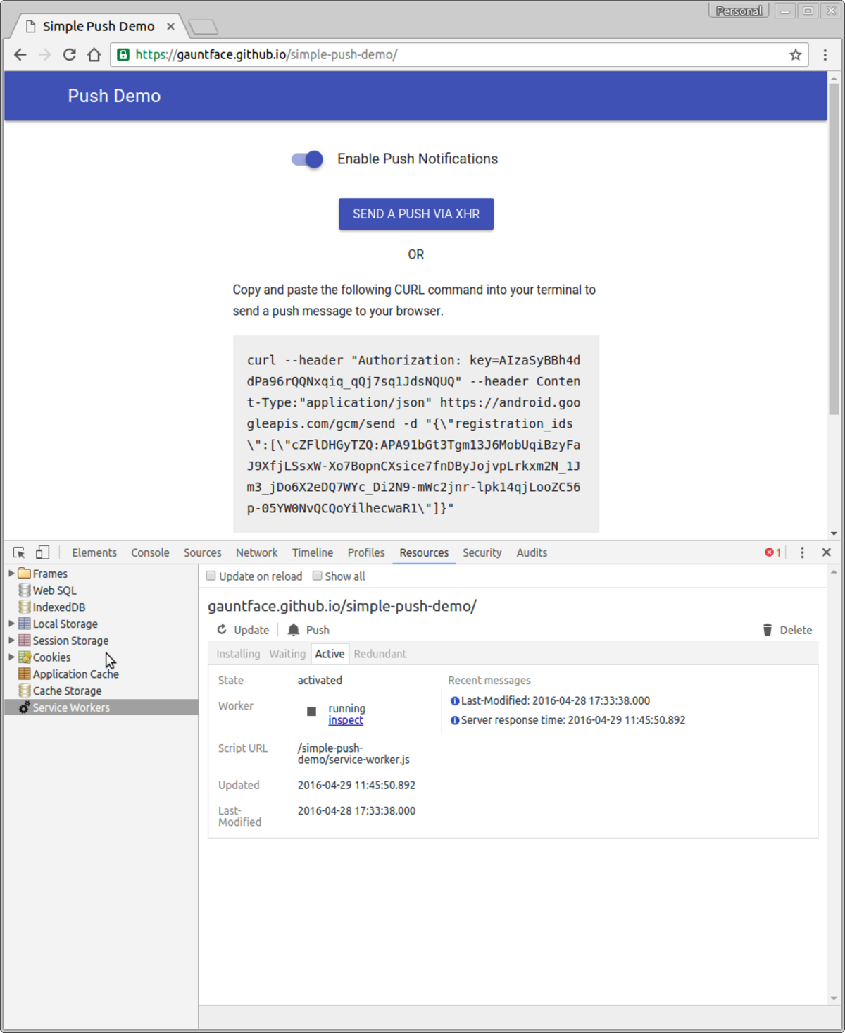 Service Worker Panel in DevTools
