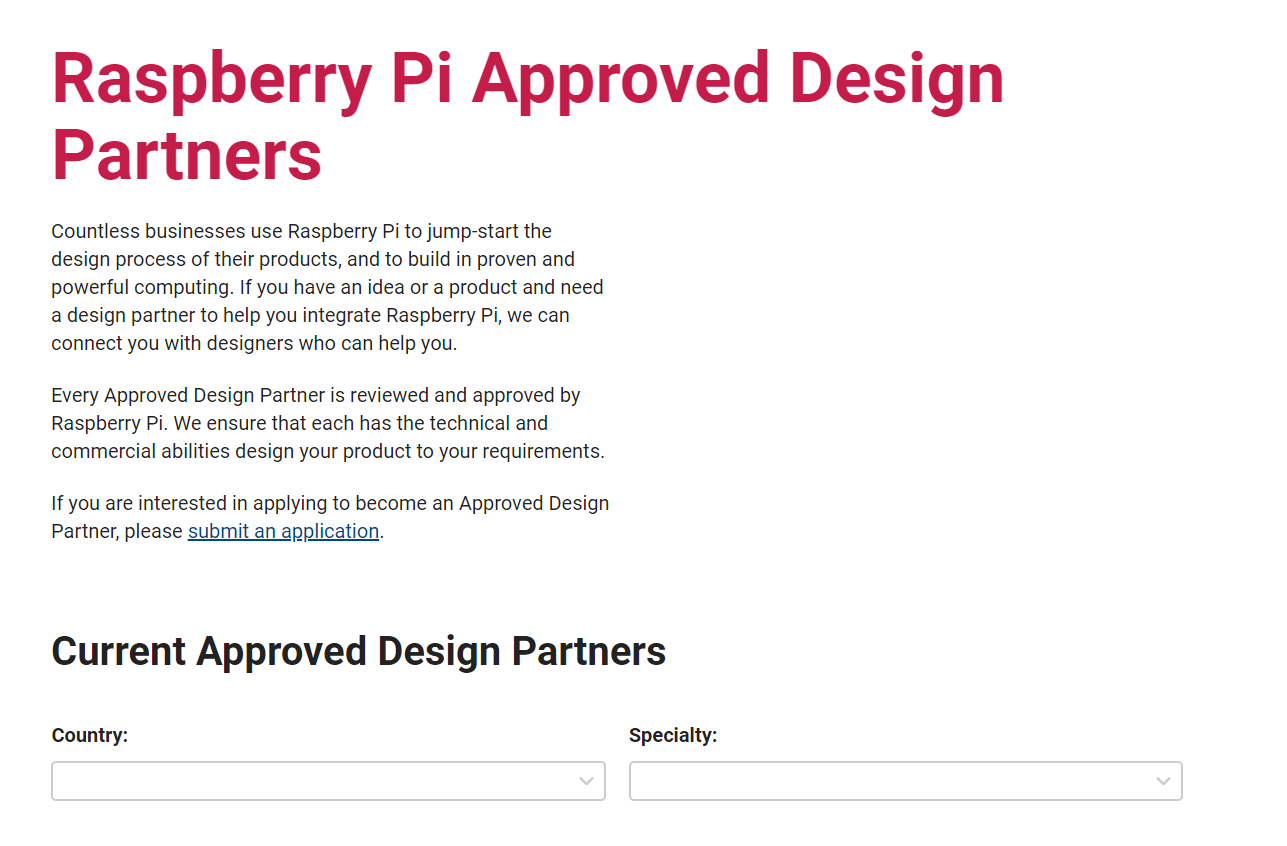 Screenshot of Raspberry Pi vendor partner website