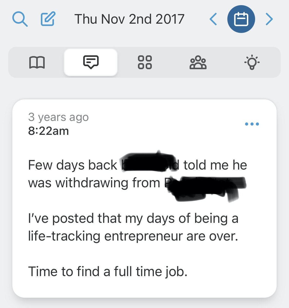 Image for 3 years ago today I tried to quit life tracking and Nomie... it didn’t