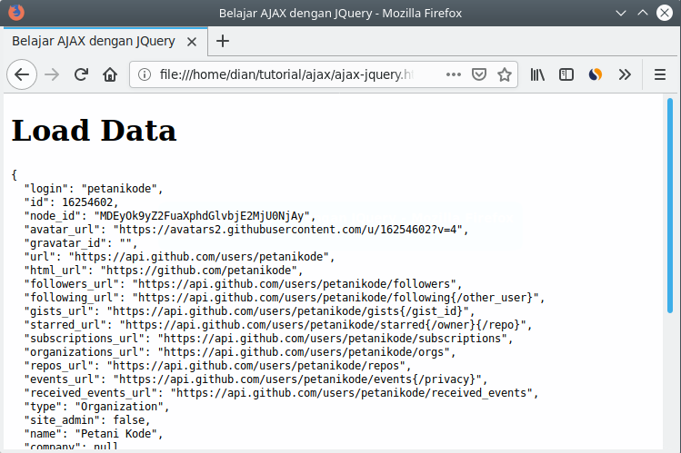 Ajax user data. Https api github com