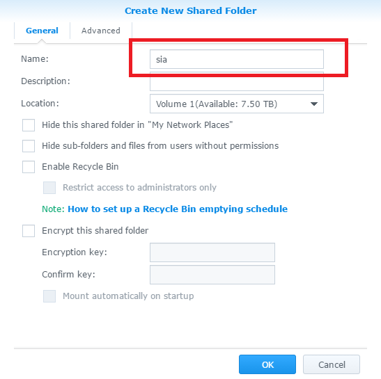 Create new shared folder