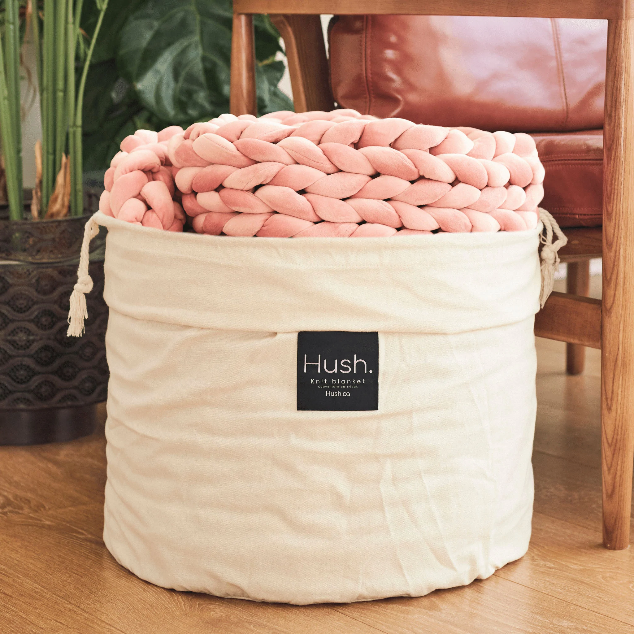 hush knit weighted blanket in packaging