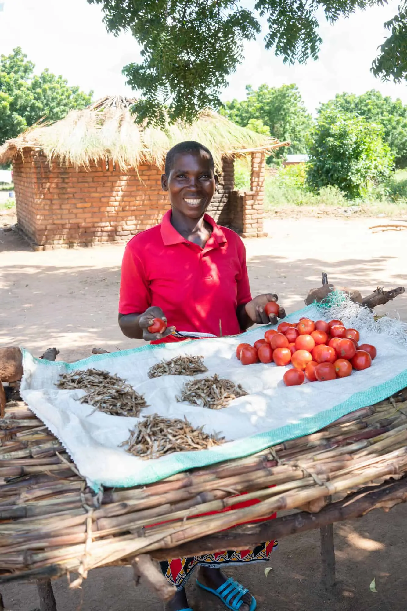 A woman at a farm stand in Malawi.