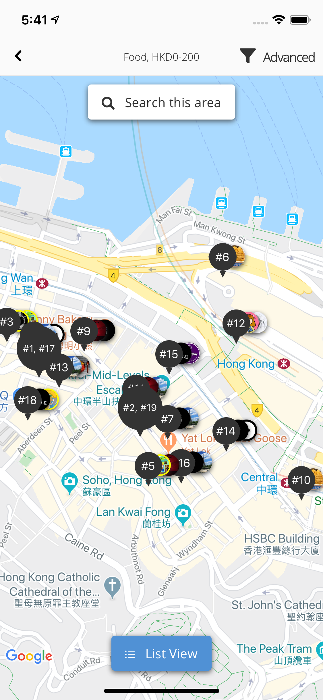 Nearby restaurants on map