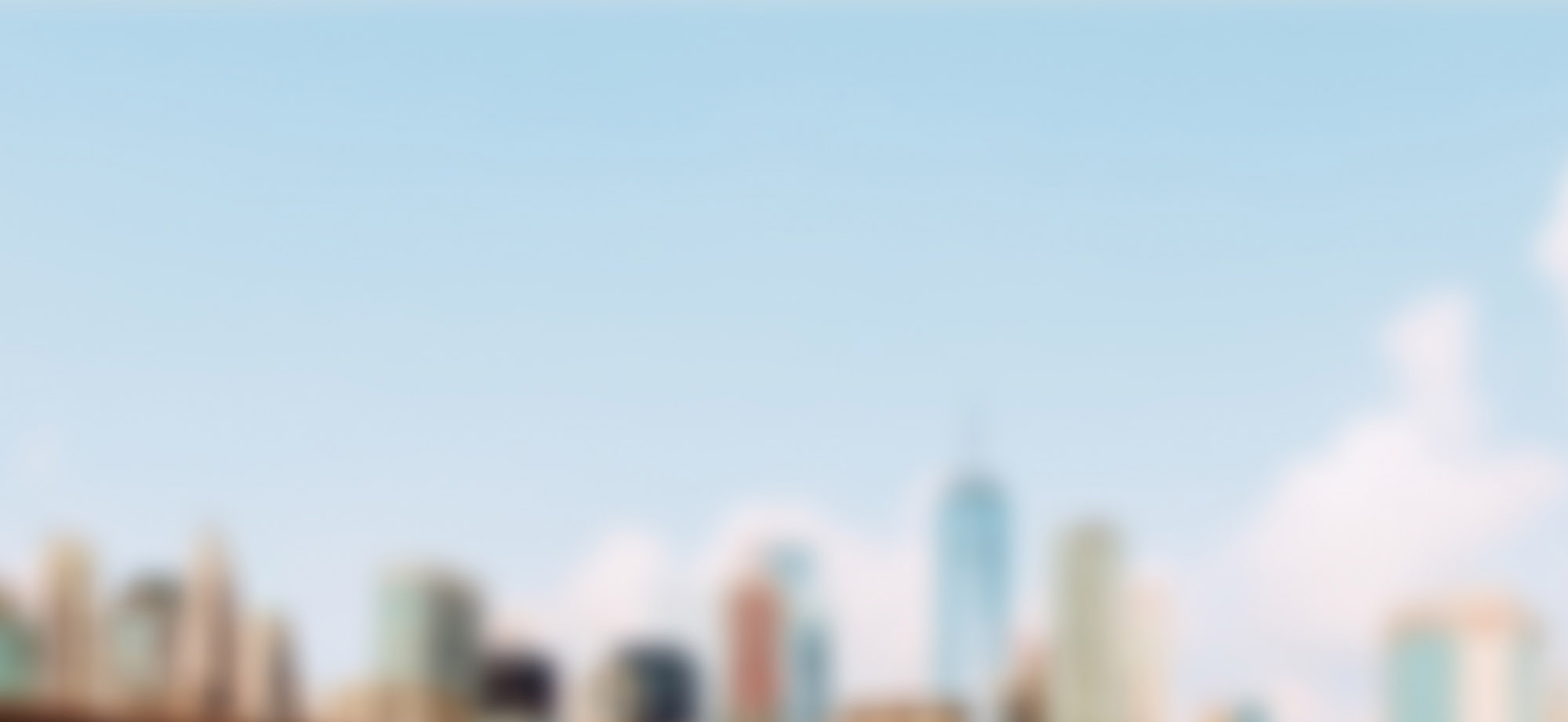Home page cover image of a blurry blue sky and skyscraper.