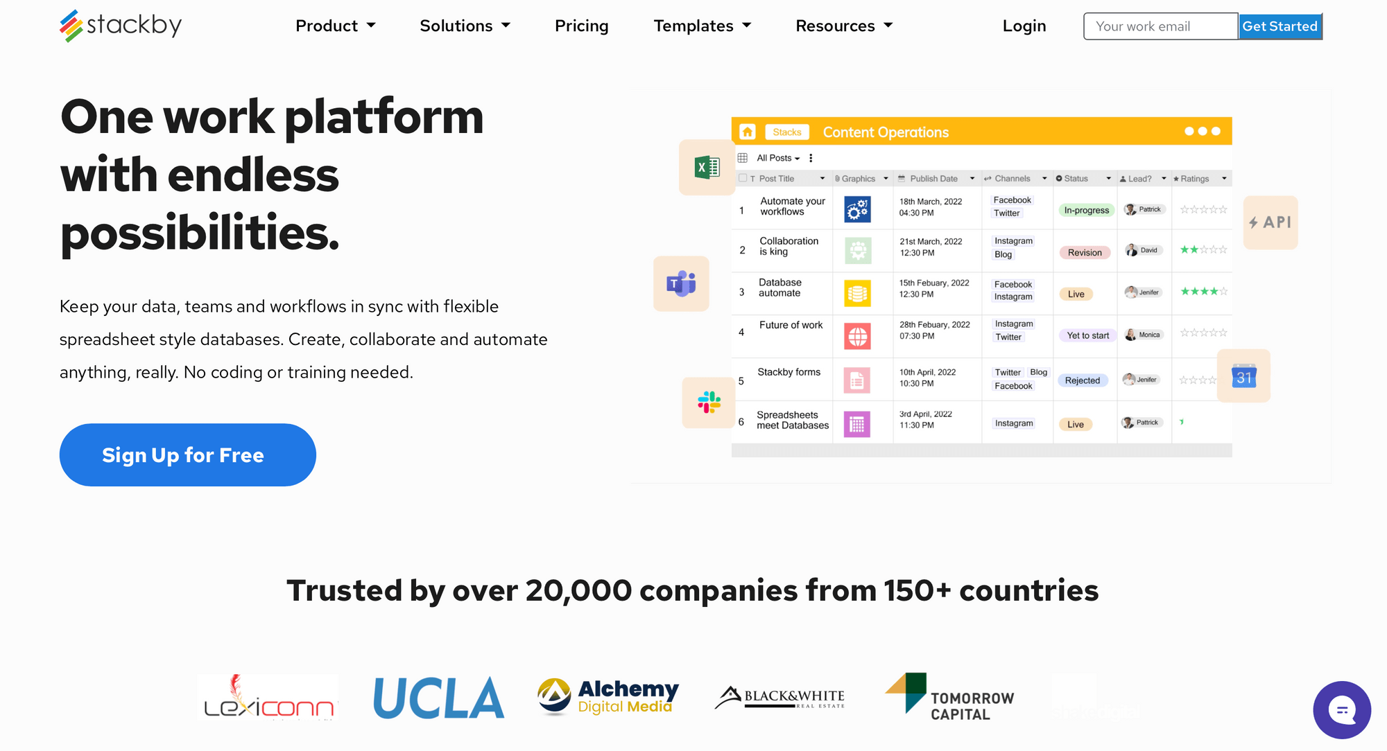 Screenshot of Stackby home page