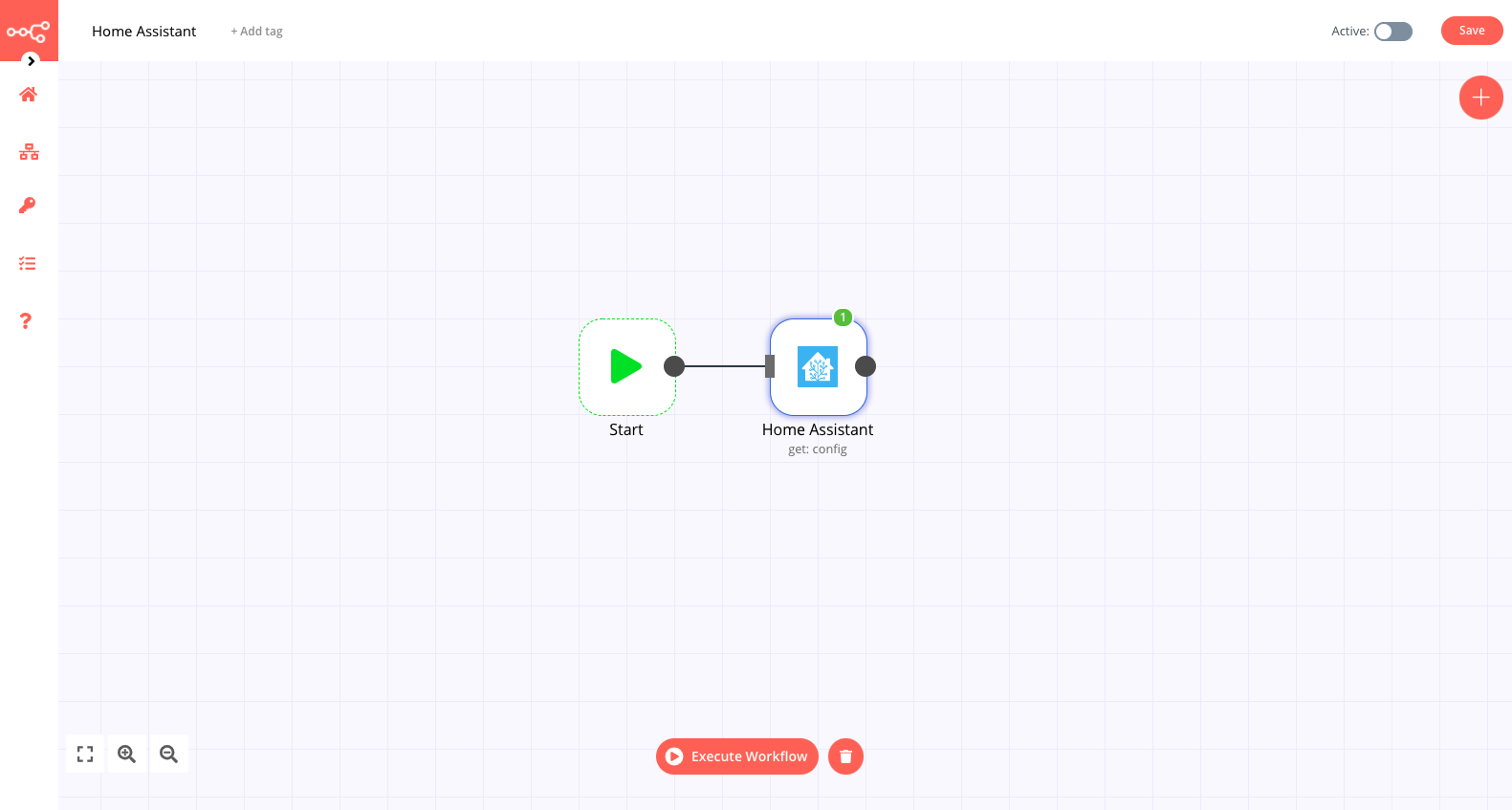 A workflow with the Home Assistant node