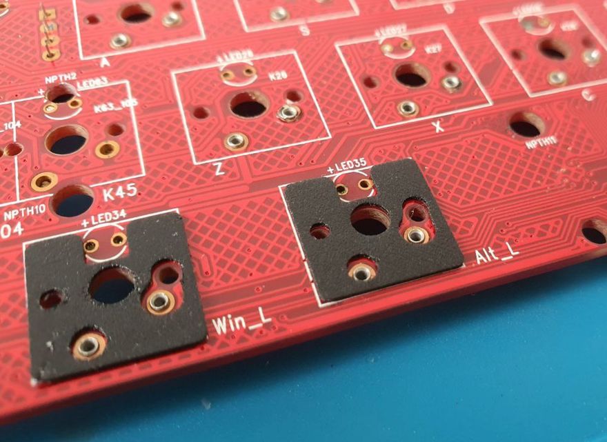 A photo showing a portion of the PCB with PE foam installed.