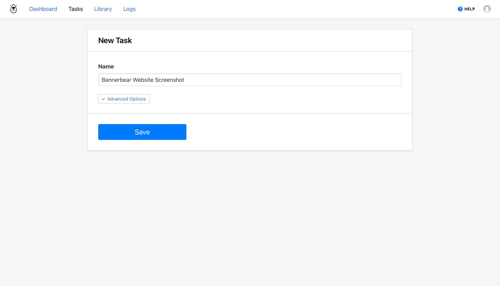 Screenshot of Browserbear new task
