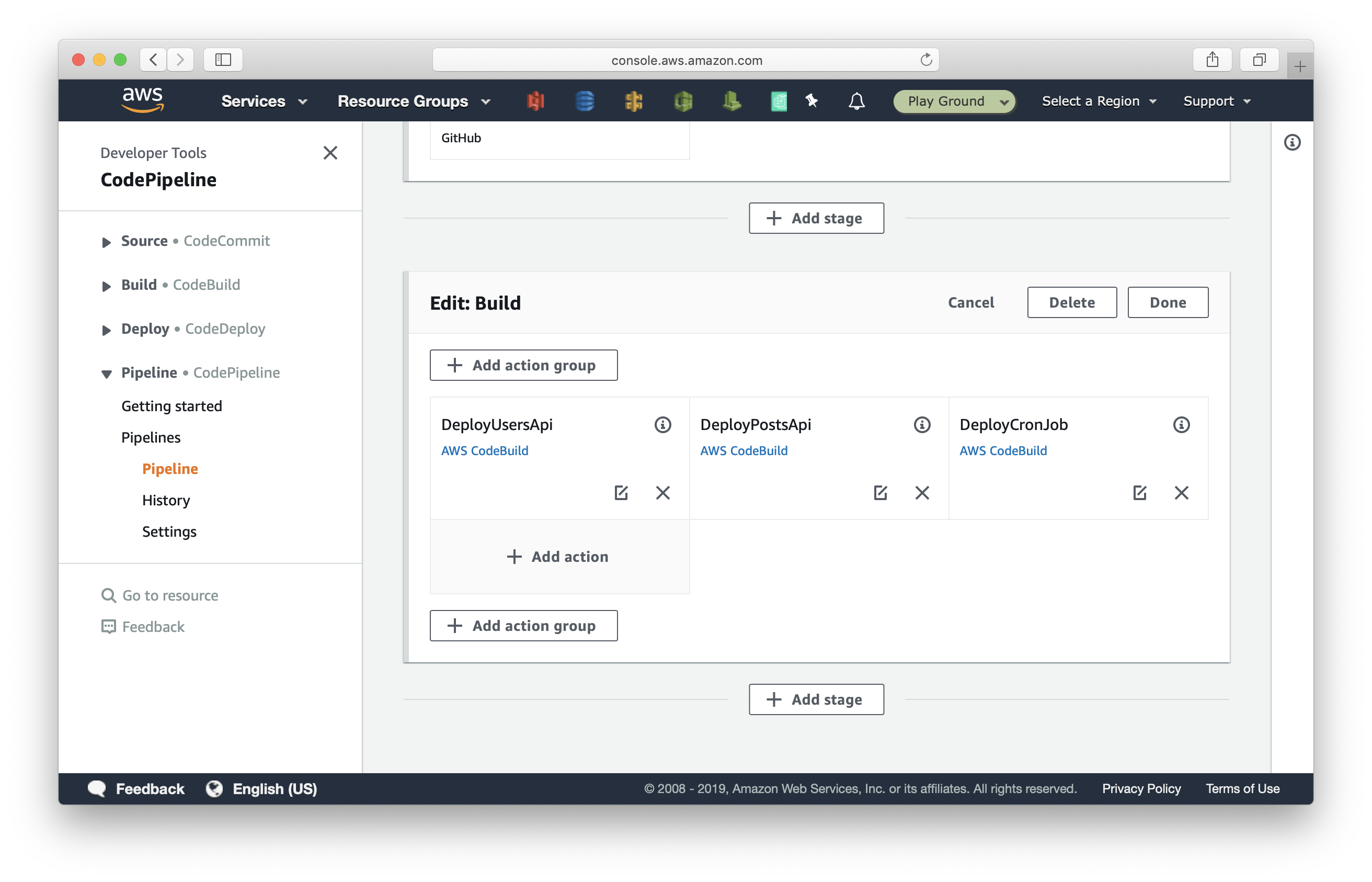 Add another action to the pipeline in CodePipeline