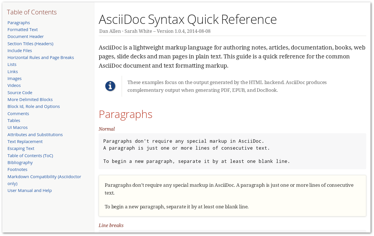 Screenshot of default Asciidoctor theme
