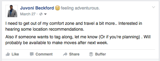 Facebook Status Inquiring About future travel destinations